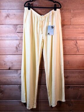 Light Yellow Women's Wide-Leg Linen Pants